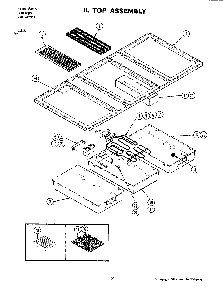 TOP ASSEMBLY Diagram and Parts List for C316  Jenn-Air Cooktop