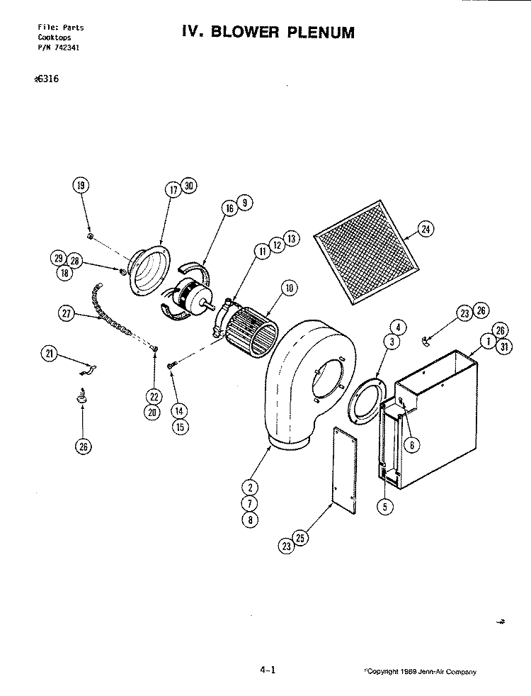 BLOWER PLENUM Diagram and Parts List for C316  Jenn-Air Cooktop
