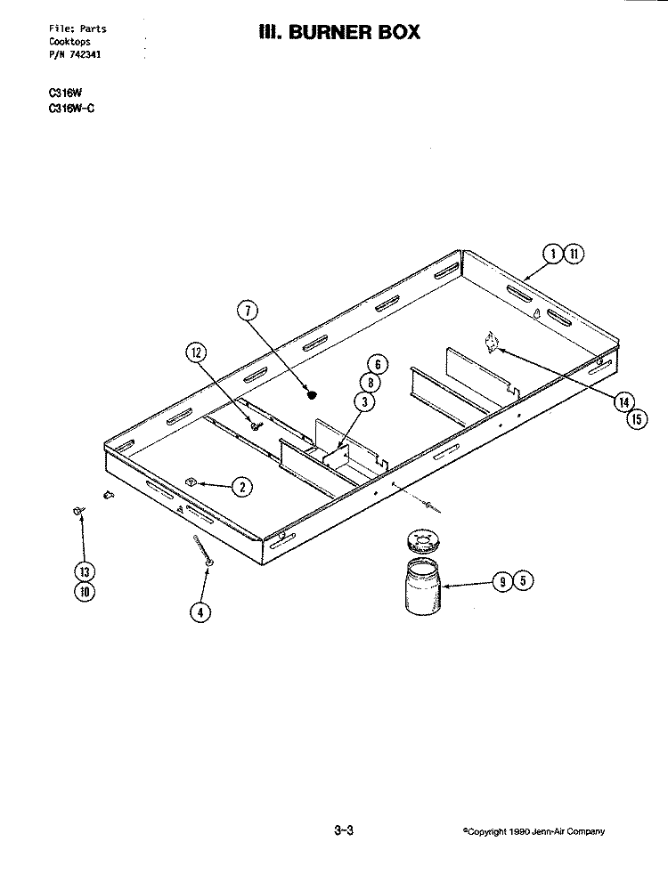 BURNER BOX (C316W) Diagram and Parts List for C316W  Jenn-Air Cooktop