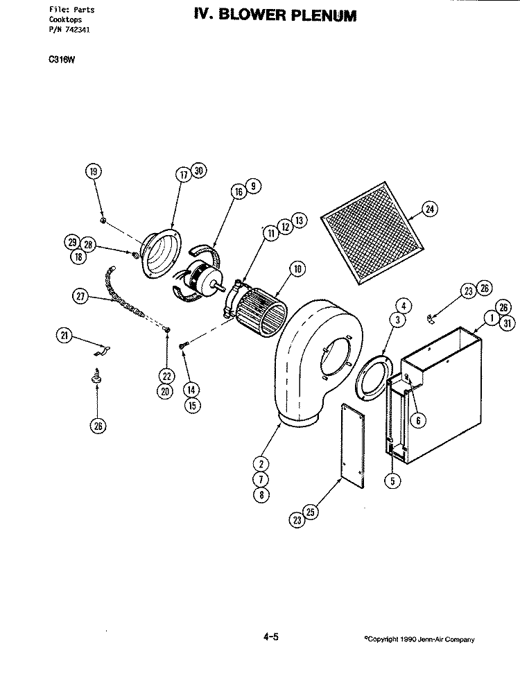 BLOWER PLENUM (C316W) Diagram and Parts List for C316W  Jenn-Air Cooktop