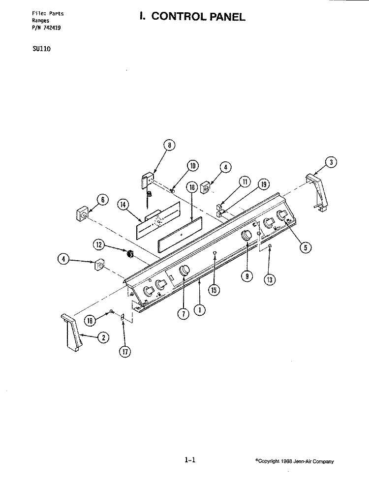 CONTROL PANEL Diagram and Parts List for SU110  Jenn-Air Wall Oven