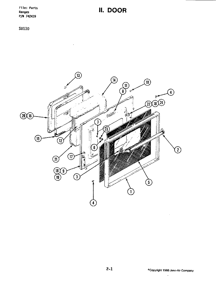 DOOR Diagram and Parts List for SU110  Jenn-Air Wall Oven