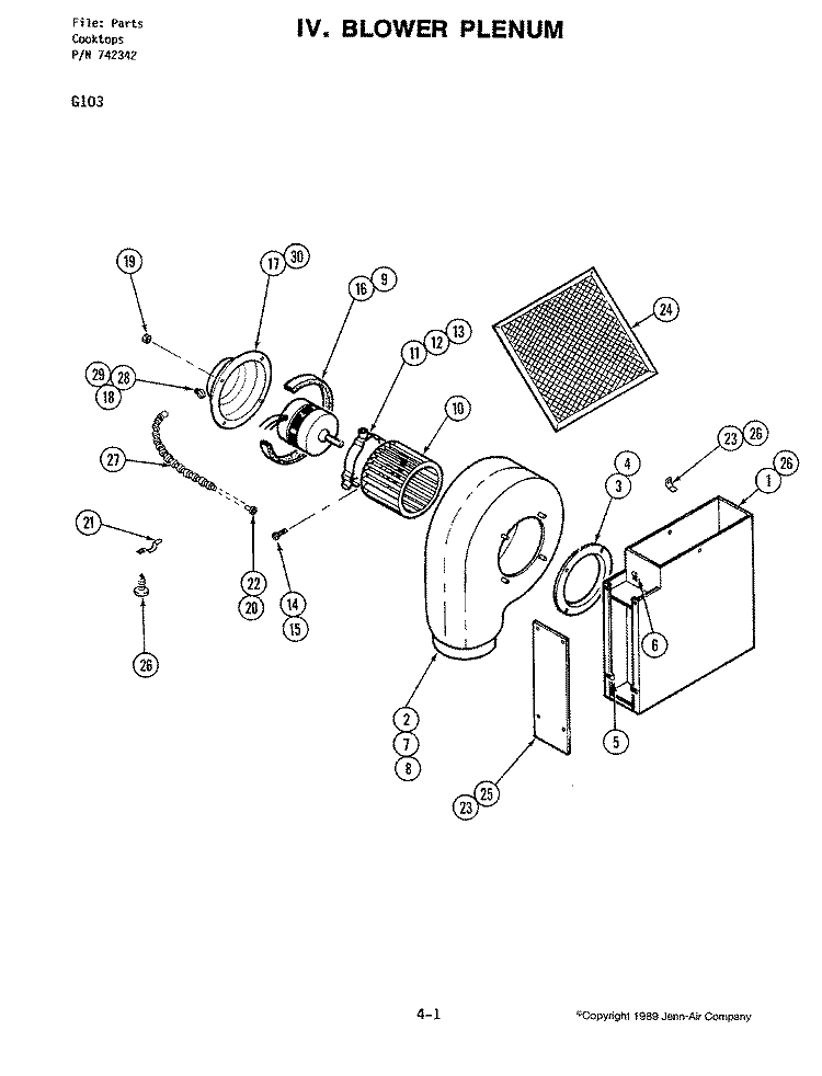 BLOWER PLENUM Diagram and Parts List for G103  Jenn-Air Cooktop