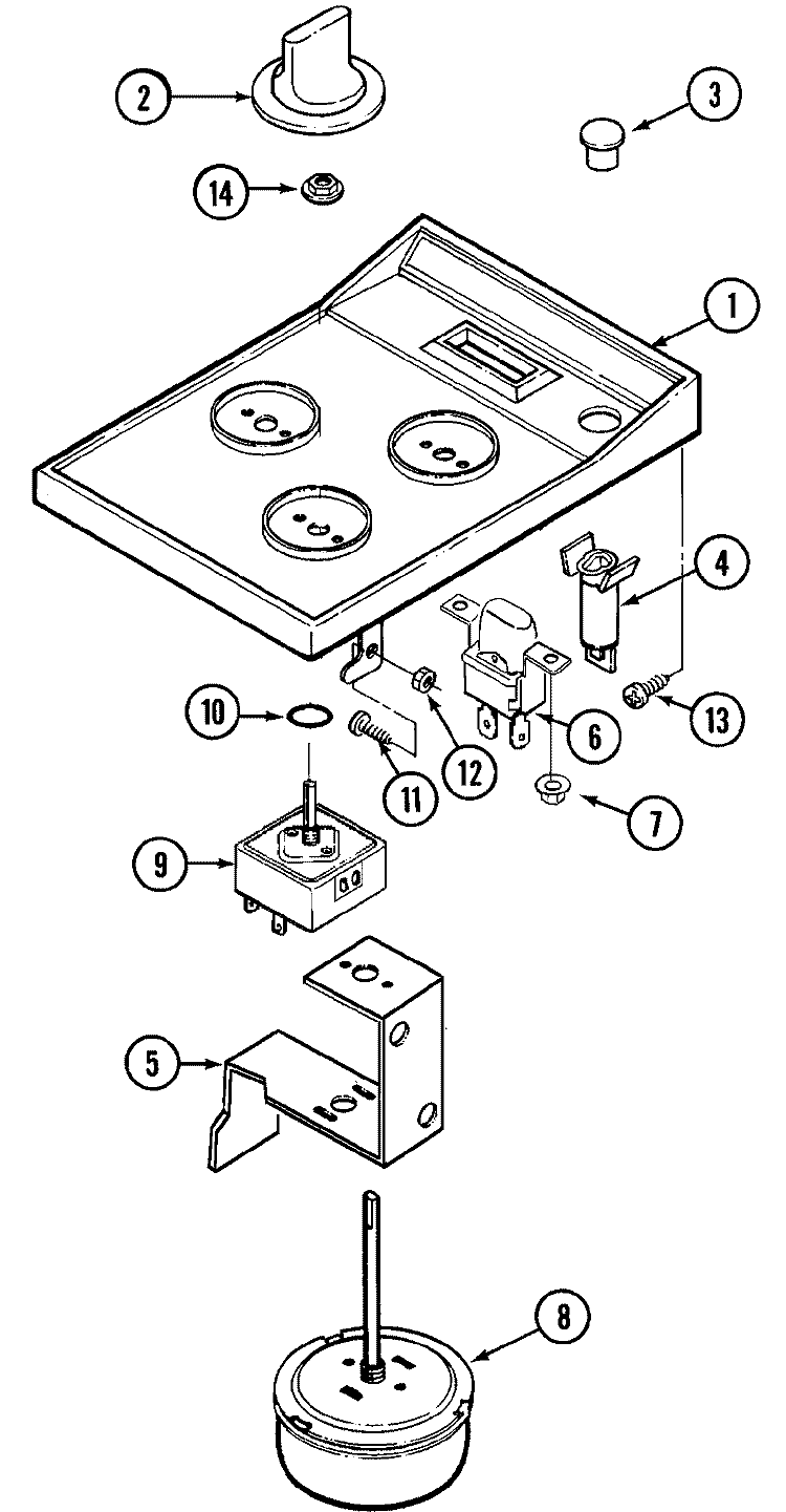 CONTROL PANEL Diagram and Parts List for C102  Jenn-Air Cooktop