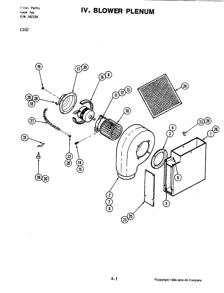 BLOWER PLENUM Diagram and Parts List for C102  Jenn-Air Cooktop