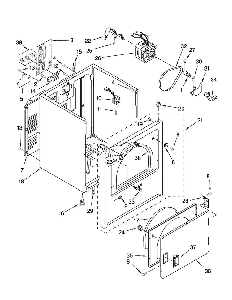 Cabinet Parts Diagram and Parts List for 4KAED4475TQ1  Admiral Dryer