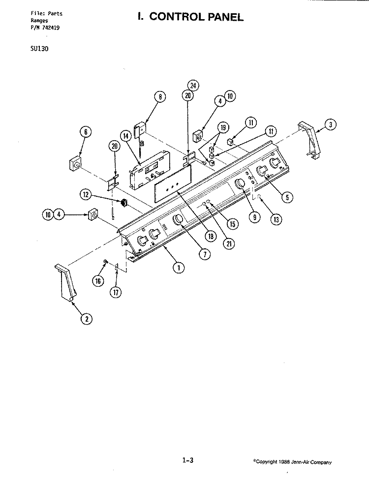 CONTROL PANEL Diagram and Parts List for SU130  Jenn-Air Range
