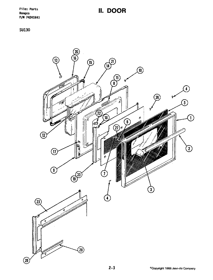 DOOR Diagram and Parts List for SU130  Jenn-Air Range