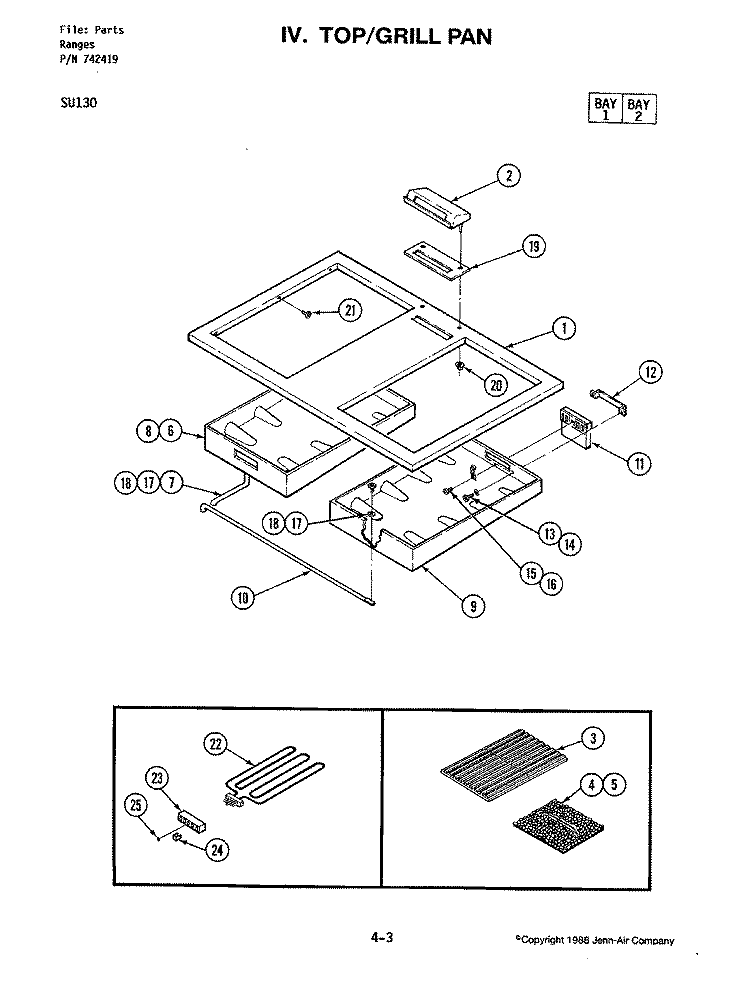 TOP ASSEMBLY Diagram and Parts List for SU130  Jenn-Air Range