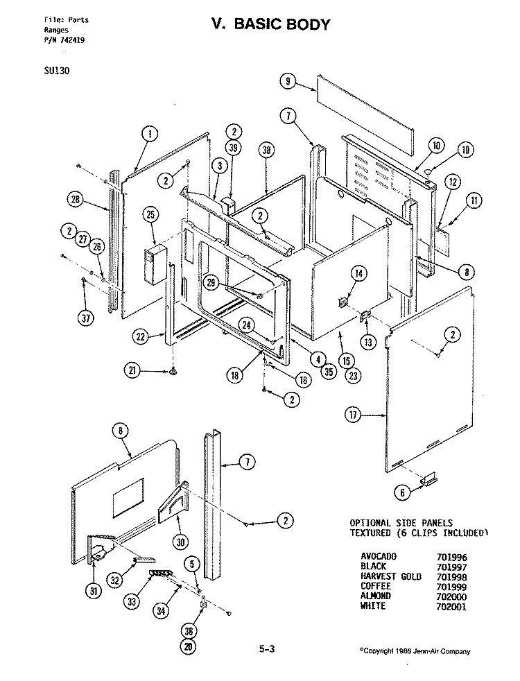 BODY Diagram and Parts List for SU130  Jenn-Air Range