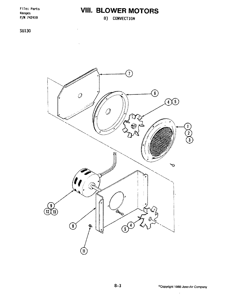 BLOWER MOTOR (CONVECTION) Diagram and Parts List for SU130  Jenn-Air Range