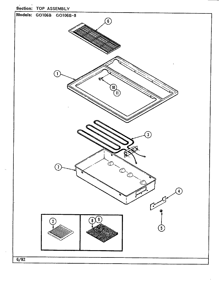 TOP ASSEMBLY Diagram and Parts List for GO106  Jenn-Air Cooktop