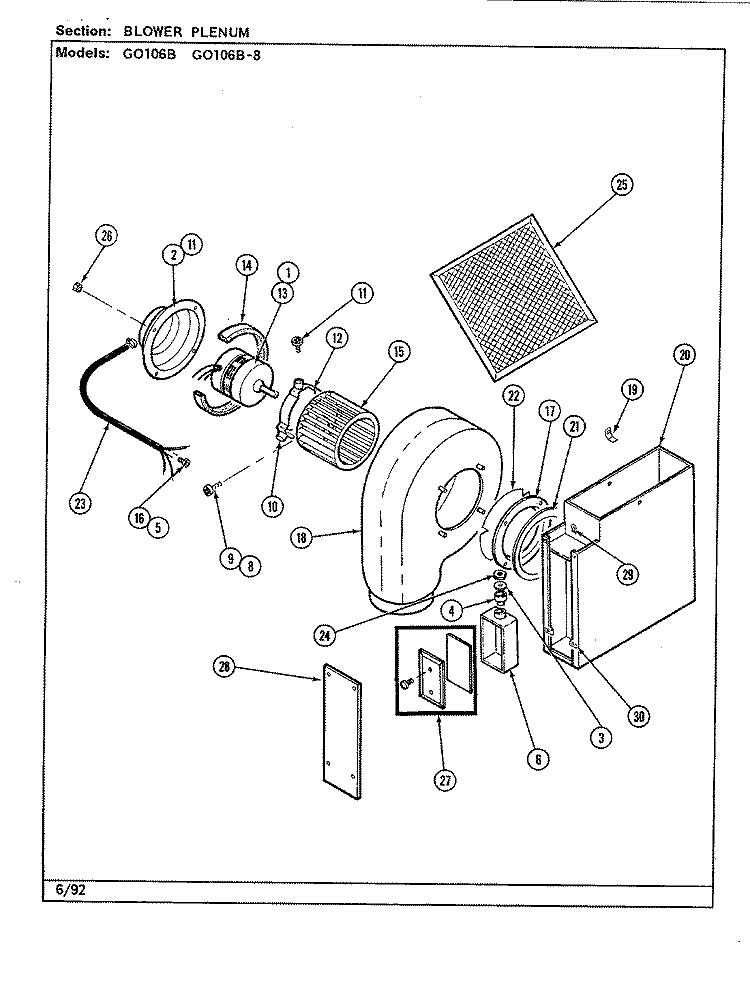 BLOWER PLENUM Diagram and Parts List for GO106  Jenn-Air Cooktop