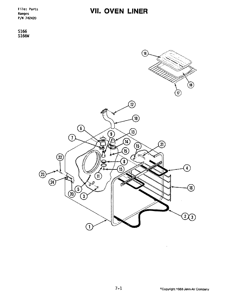OVEN Diagram and Parts List for S166  Jenn-Air Range