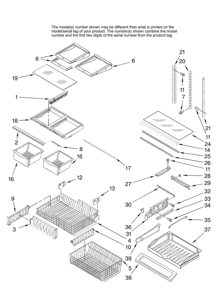 Shelf Parts Diagram and Parts List for AFB2234WEW10  Amana Refrigerator