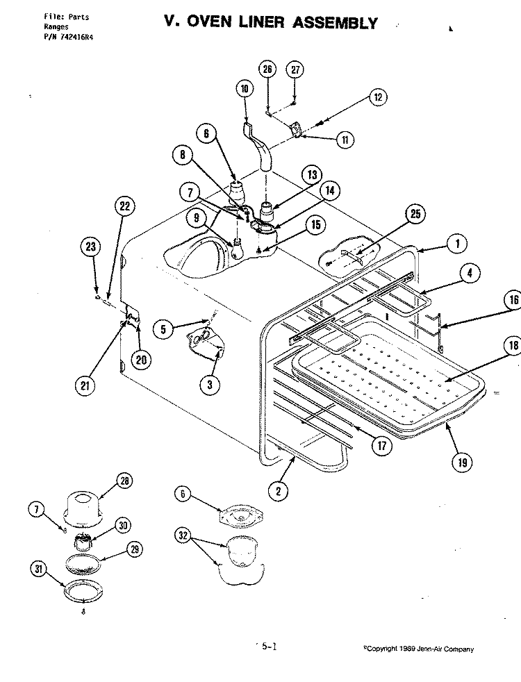 OVEN Diagram and Parts List for S125  Jenn-Air Range