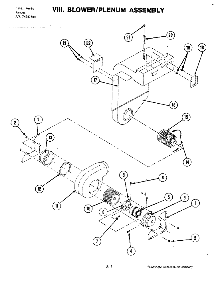 CONVECTION FAN Diagram and Parts List for S125  Jenn-Air Range