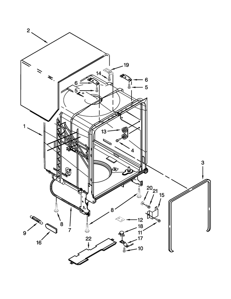 Tub And Frame Parts Diagram and Parts List for MDB4709PAB4  Maytag Dishwasher