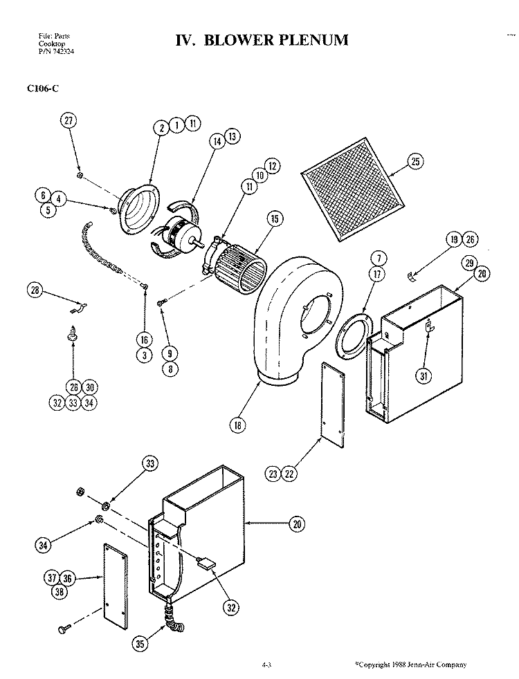 BLOWER PLENUM (C106 - C) Diagram and Parts List for C106-C  Jenn-Air Cooktop