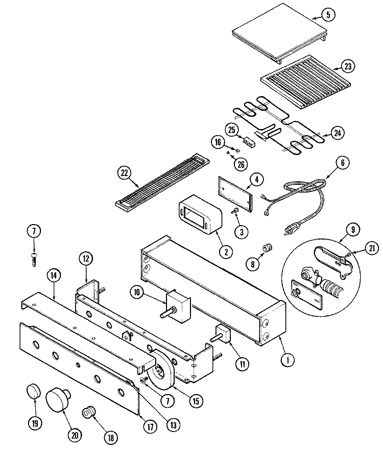 CONTROL PANEL Diagram and Parts List for CR220W-C  Jenn-Air Cooktop