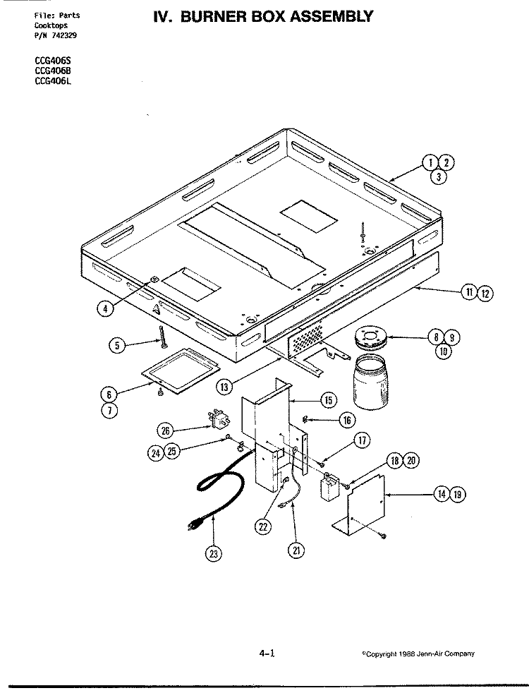 BURNER BOX Diagram and Parts List for CCG406L  Jenn-Air Cooktop