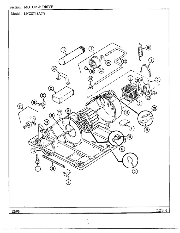Motor And Drive Diagram and Parts List for 8748A  Norge Dryer