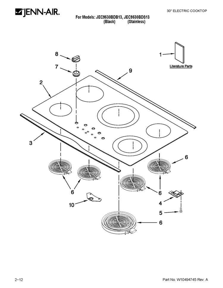 Cooktop Parts Diagram and Parts List for JEC9530BDS13  Jenn-Air Cooktop