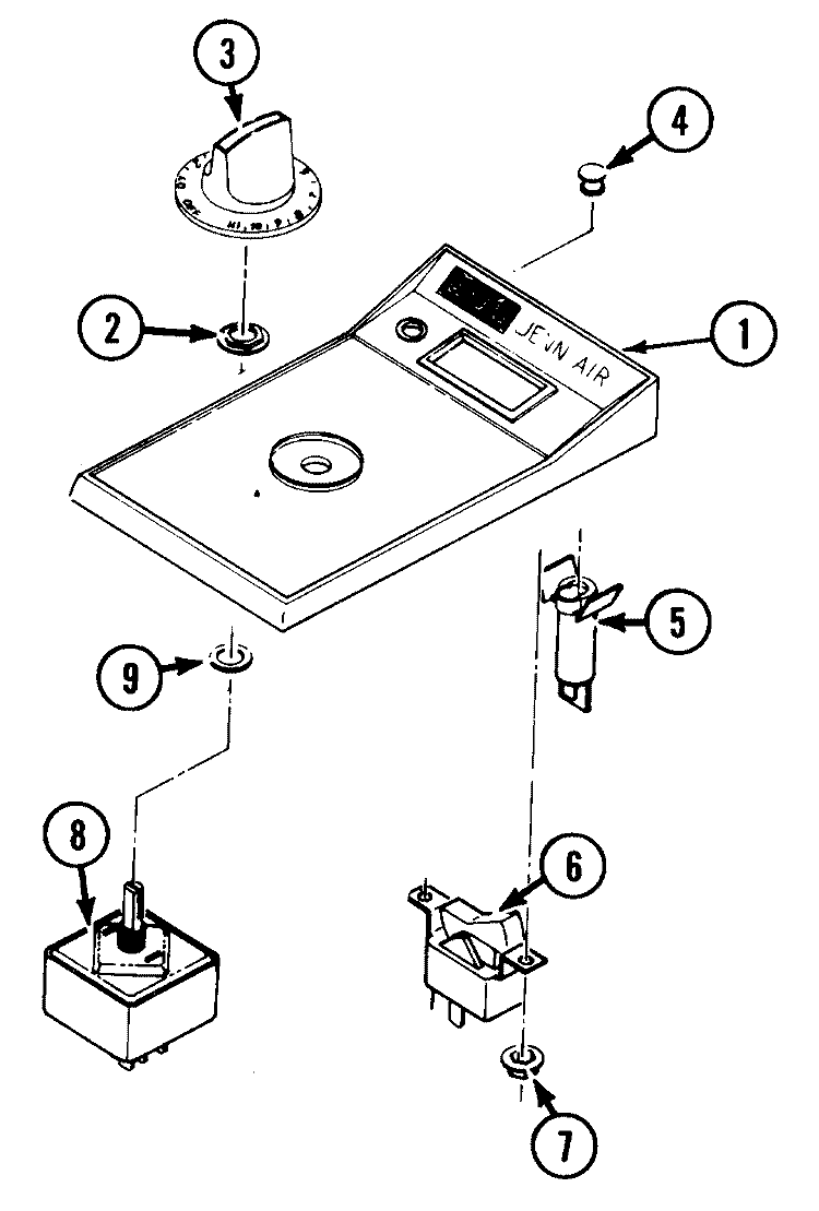 CONTROL PANEL Diagram and Parts List for G102  Jenn-Air Cooktop