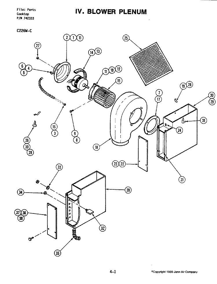 BLOWER PLENUM Diagram and Parts List for C226W-C  Jenn-Air Cooktop