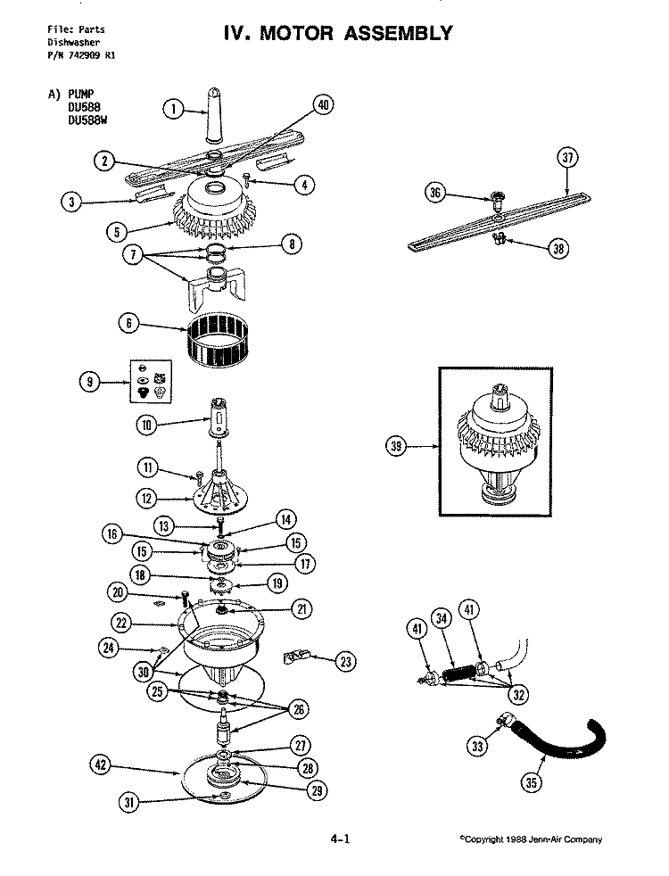 PUMP ASSEMBLY Diagram and Parts List for DU588  Jenn-Air Dishwasher