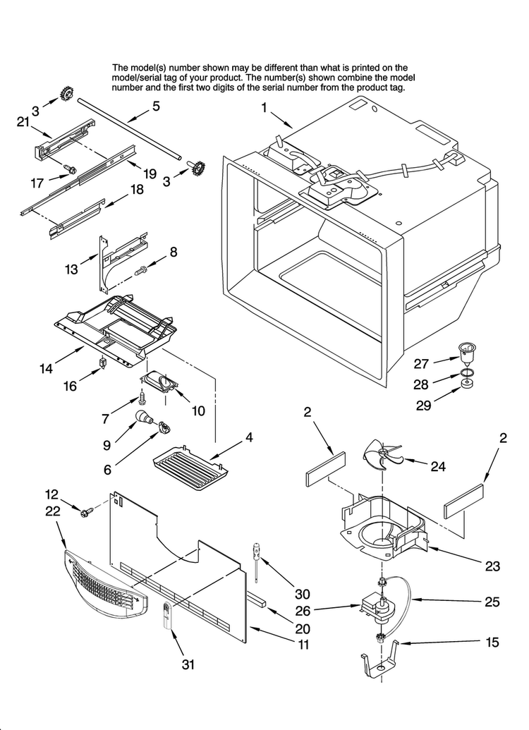 Freezer Liner Parts Diagram and Parts List for ABL2527FES12  Amana Refrigerator