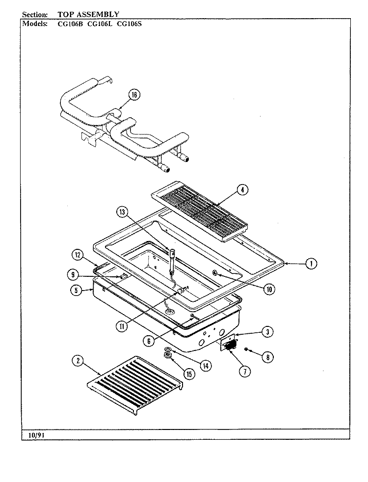 TOP ASSEMBLY Diagram and Parts List for CG106S  Jenn-Air Cooktop
