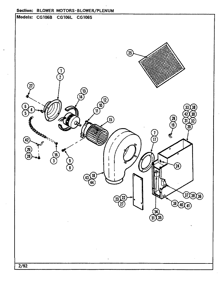 BLOWER MOTOR ASSEMBLY Diagram and Parts List for CG106S  Jenn-Air Cooktop