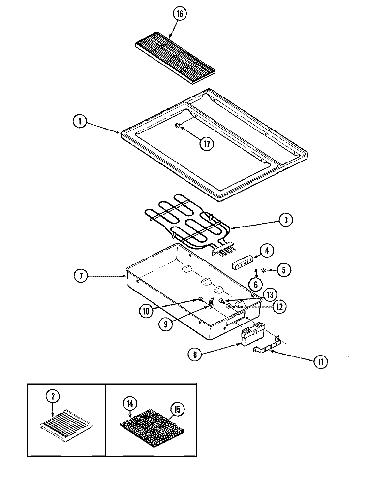 TOP ASSEMBLY Diagram and Parts List for 22001  Jenn-Air Cooktop