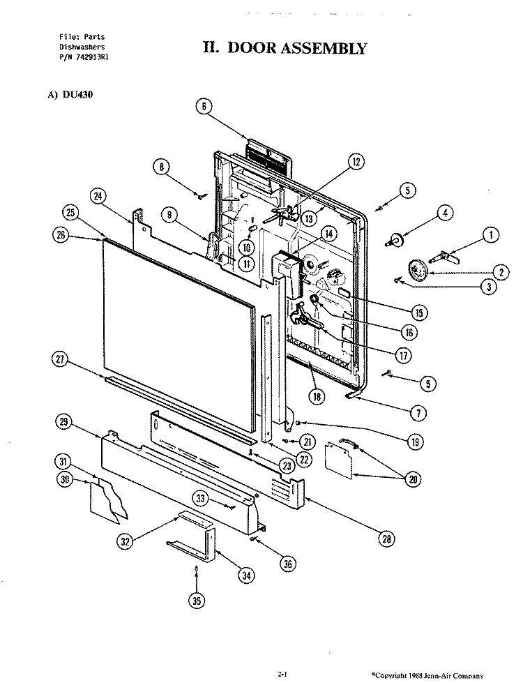 DOOR ASSEMBLY (DU460 - 20 / DU460W - 20) Diagram and Parts List for DU466W-20  Jenn-Air Dishwasher