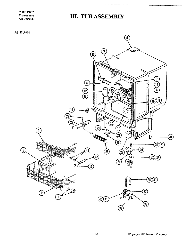 TUB ASSEMBLY (DU466 - 20 / DU466W - 20) Diagram and Parts List for DU466W-20  Jenn-Air Dishwasher
