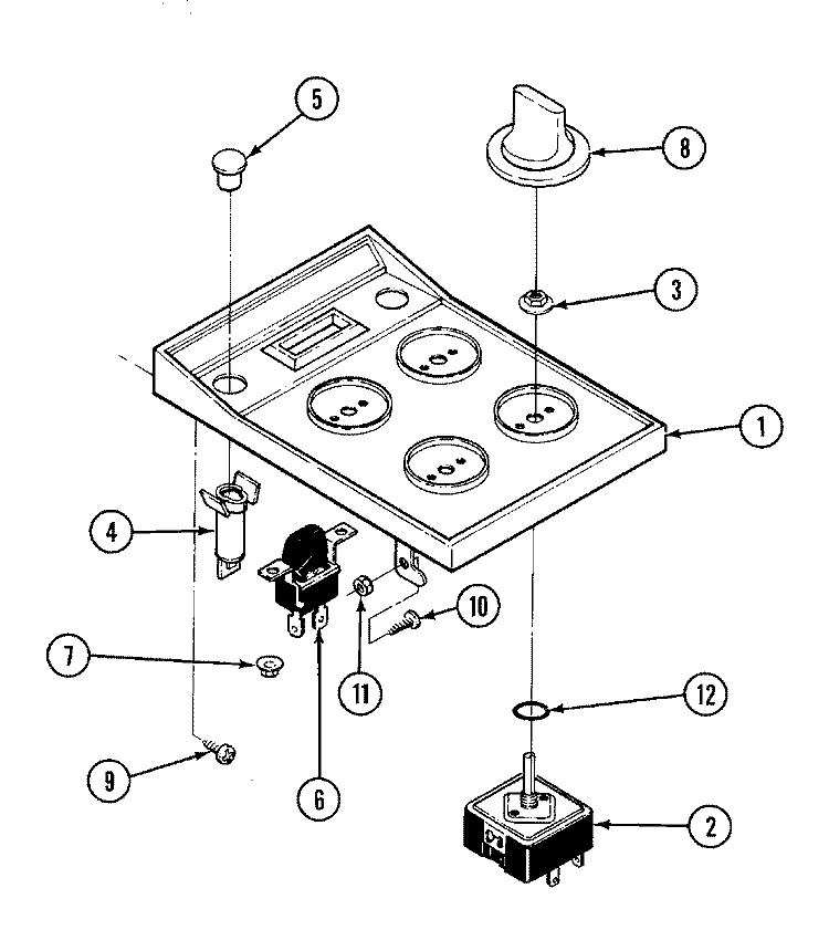 CONTROL PANEL Diagram and Parts List for 22305  Jenn-Air Cooktop