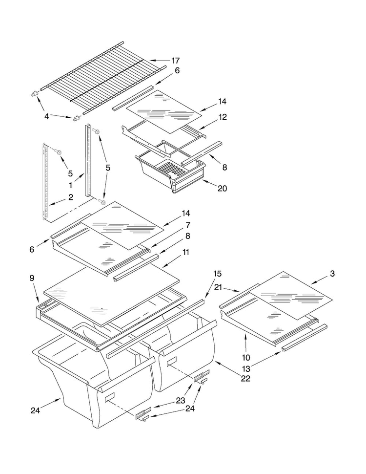 Shelf Parts Diagram and Parts List for A2RXNMFWS03  Amana Refrigerator