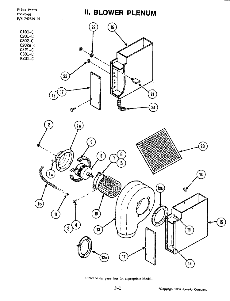 BLOWER PLENUM (C221 - C) Diagram and Parts List for C221-C  Jenn-Air Cooktop