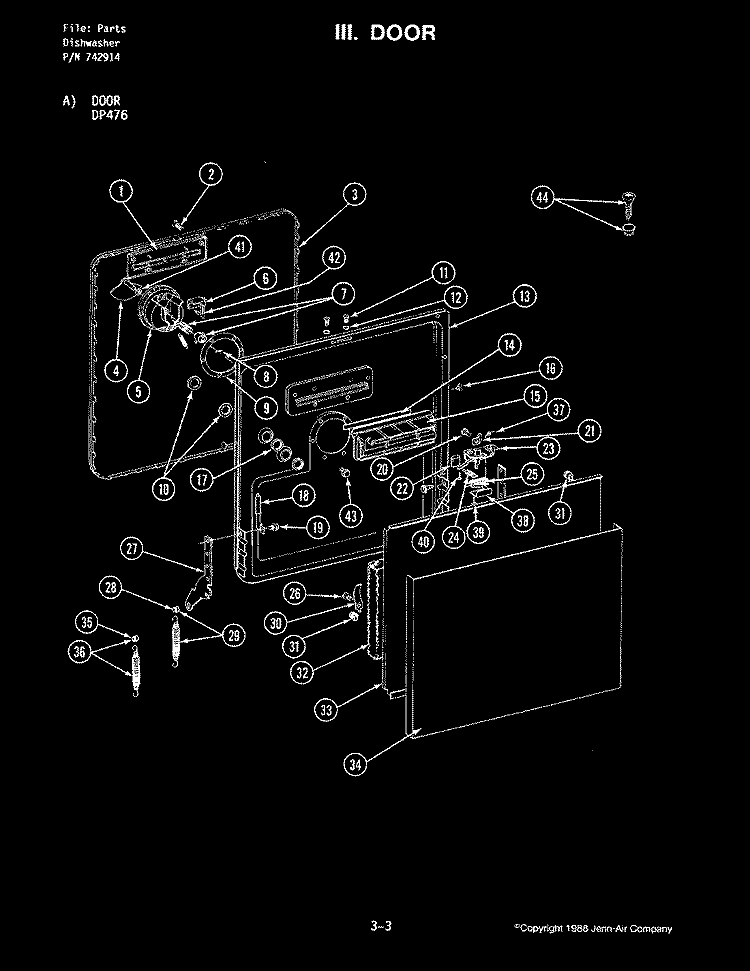 DOOR ASSEMBLY (DP476) Diagram and Parts List for DP476  Jenn-Air Dishwasher