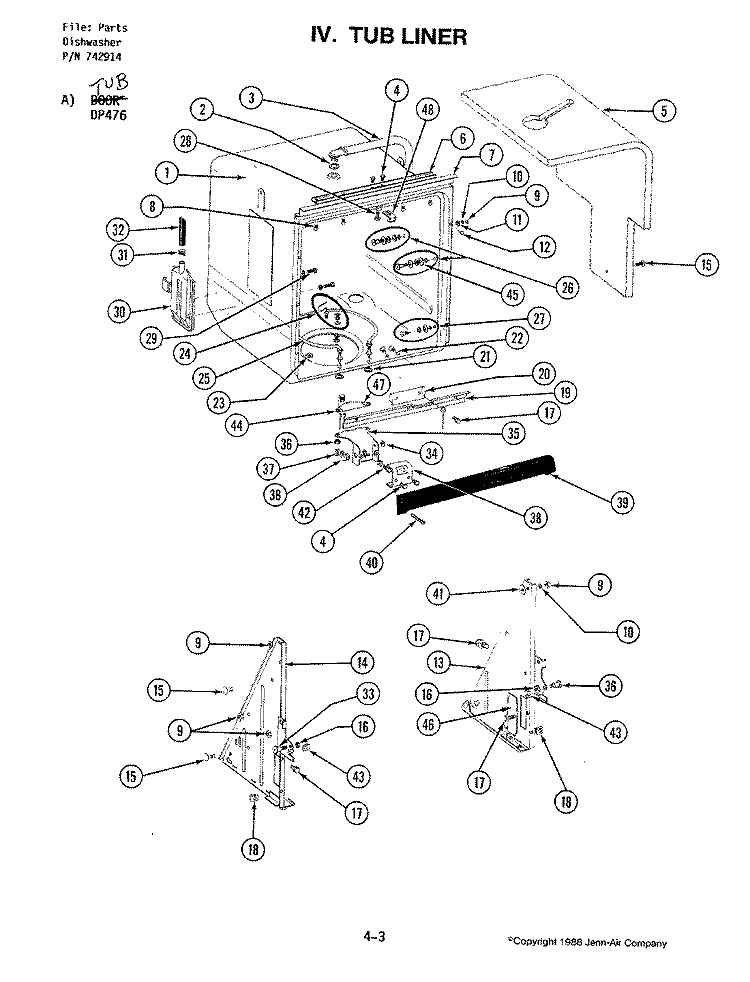 TUB ASSEMBLY (DP476) Diagram and Parts List for DP476  Jenn-Air Dishwasher