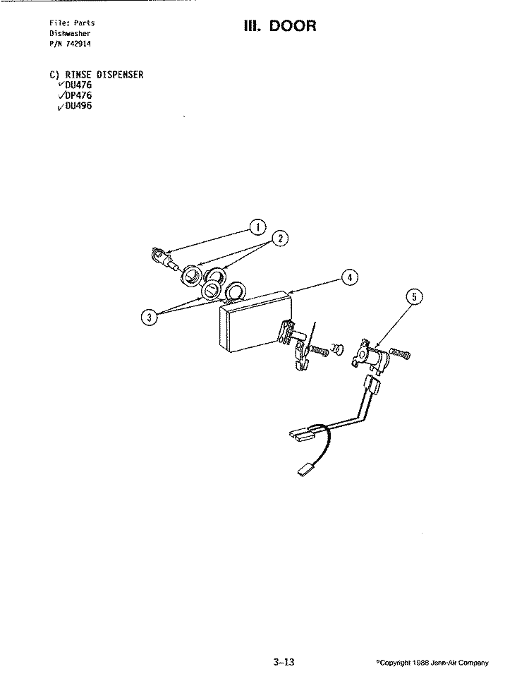 DOOR ASSEMBLY Diagram and Parts List for DU476  Jenn-Air Dishwasher