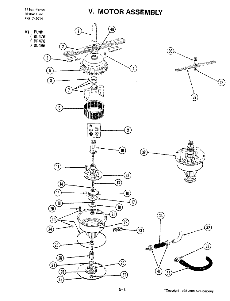 MOTOR ASSEMBLY Diagram and Parts List for DU476  Jenn-Air Dishwasher