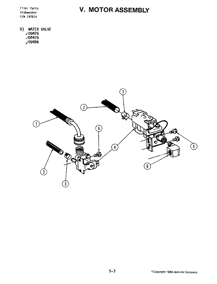 MOTOR ASSEMBLY Diagram and Parts List for DU476  Jenn-Air Dishwasher