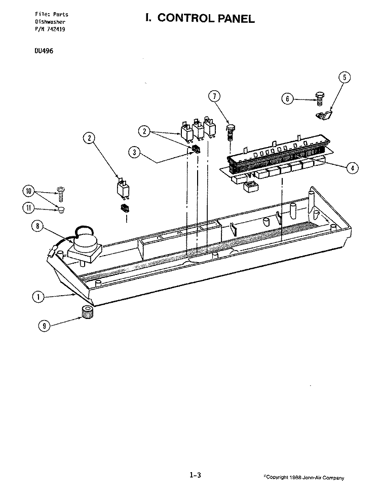 CONTROL PANEL (DU496) Diagram and Parts List for DU496  Jenn-Air Dishwasher