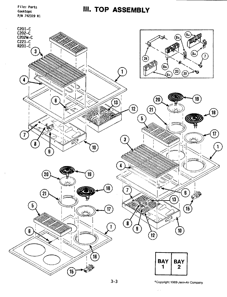 TOP ASSEMBLY (C221 - C) Diagram and Parts List for C221-C  Jenn-Air Cooktop