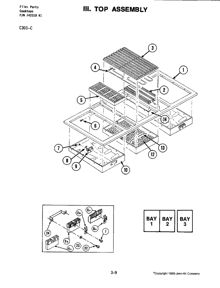 TOP ASSEMBLY (C301 - C) Diagram and Parts List for C301-C  Jenn-Air Cooktop