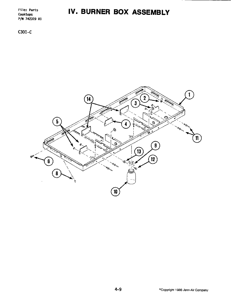 BURNER BOX ASSEMBLY (C301 - C) Diagram and Parts List for C301-C  Jenn-Air Cooktop