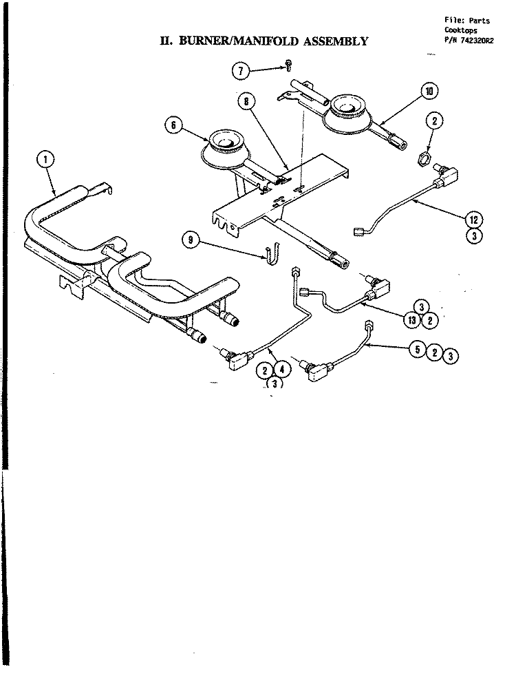 BURNER ASSEMBLY Diagram and Parts List for CG200B  Jenn-Air Cooktop