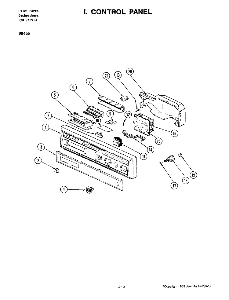 CONTROL PANEL (DU466 - 01 / 02) Diagram and Parts List for DU466  Jenn-Air Dishwasher